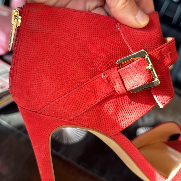 Red Suede Leather Ankle Strap Heels, New, 9.5 - Picture 3 of 8